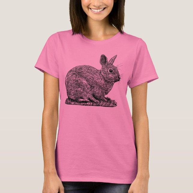 T-shirt Coelho - Desenho do Estilo de Caneta e Tinta (Frente)