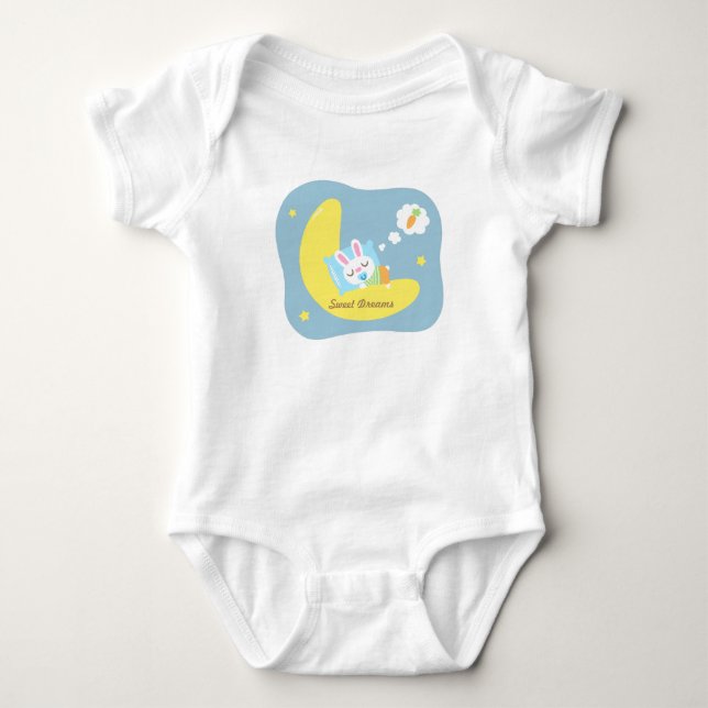 T-shirt Coelhozinho Dormindo na Lua para Bebê Menino (Frente)