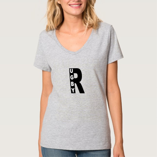 T-shirt col V femme  DESIGN  RUGBY (Frente)