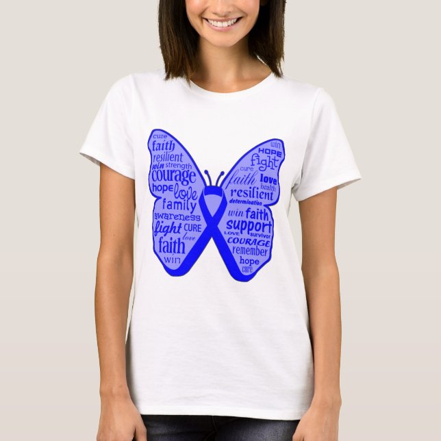 T-shirt Colagem da borboleta do cancro do cólon das (Frente)