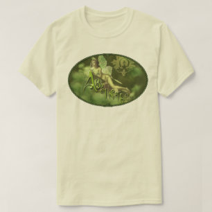 T-shirt Colagem de Fadas Verdes no Linho II