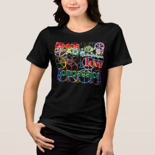 T-shirt Colagem de Sinais de Paz de Compaixão de Paz Retro