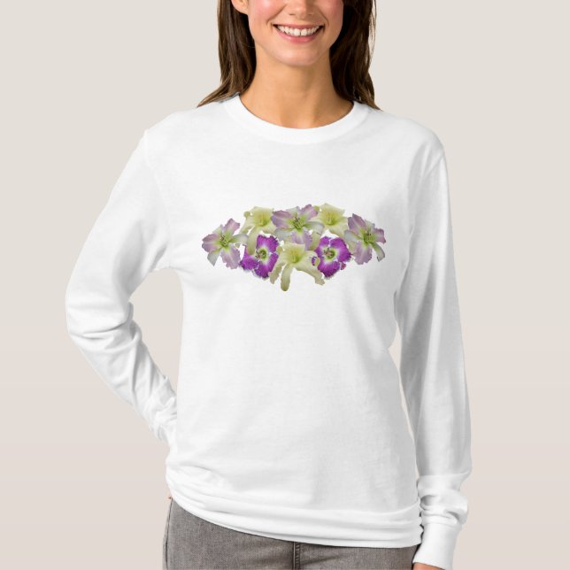 T-shirt Colagem T do hemerocallis da lavanda (Frente)