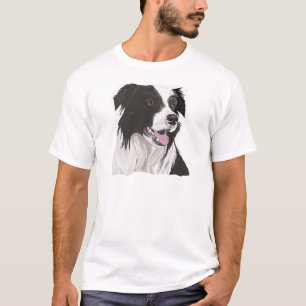 T-shirt Collie Preto e Branco com olhos castanhos