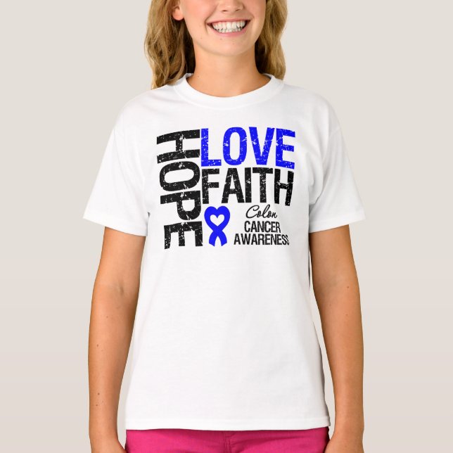 T-shirt Colon Cancer Hope Love Faith (Frente)
