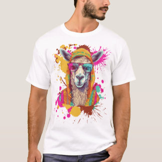 T-Shirt Colorida Engraçado Llama | Na moda animal