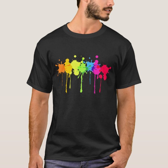 T-shirt colorido do respingo da pintura (Frente)
