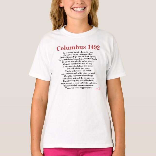 T-shirt Columbus Day Poem Rhyme 1492 (Frente)