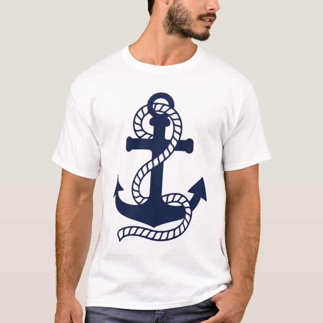 T-Shirt com Âncora marinho azul e branca (Frente)