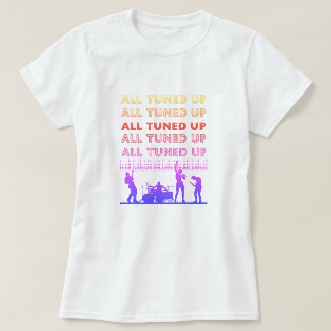 T-Shirt com banda de rock multicolorido sintonizad (Frente do Design)