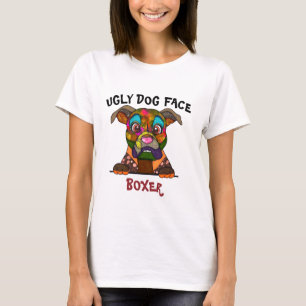 T-Shirt com cara feia de cão boxer única
