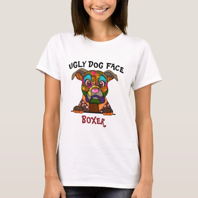 T-Shirt com cara feia de cão boxer única (Frente)