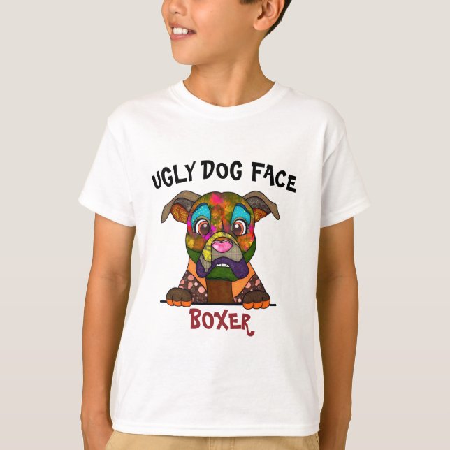T-Shirt com cara feia de cão boxer única (Frente)