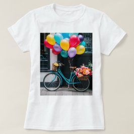 T-shirt com design bycicle e balões