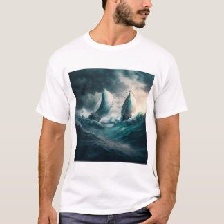 T-Shirt com dois barcos à vela na tempestade