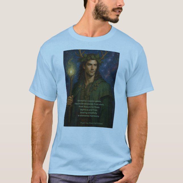 T-Shirt com Druid e Poem por Xoe Celticwell (Frente)