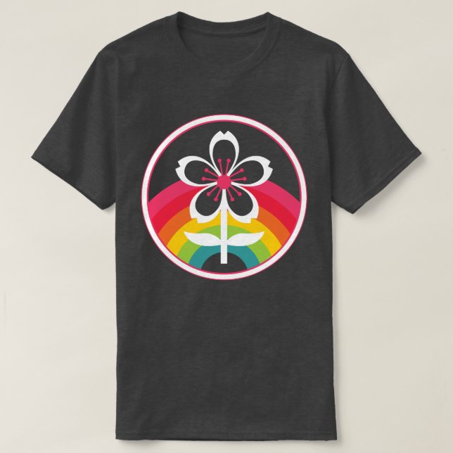 T-Shirt com flor de cereja arco-íris (Frente do Design)