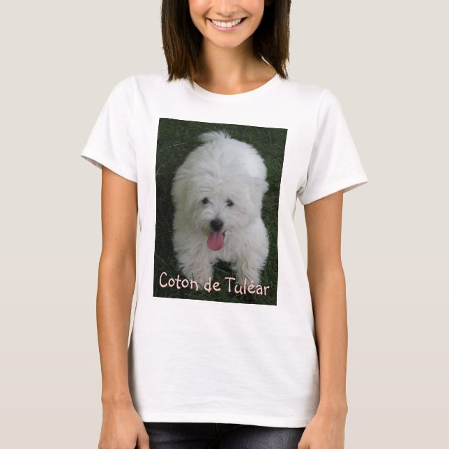 T-shirt com foto do cão, algodão de Tulear (Frente)