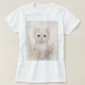 T-shirt com gatinho bonito em cores pastel
