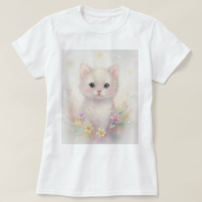 T-shirt com gatinho bonito em cores pastel (Frente do Design)