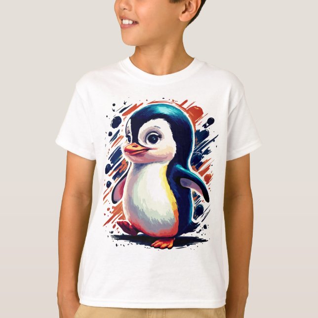 T-shirt com ilustração colorida do pinguim (Frente)