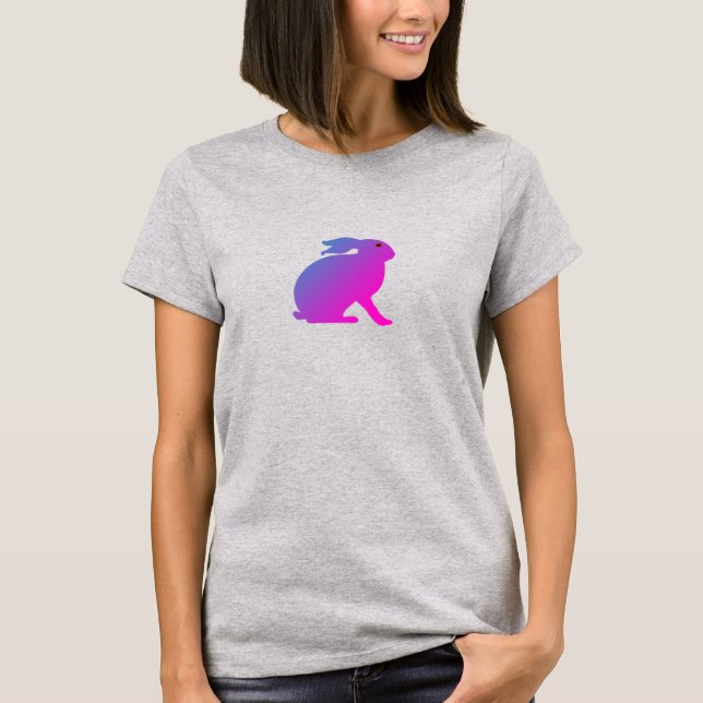 T-Shirt com Letra de Coelho Rosa e Roxo (Frente)
