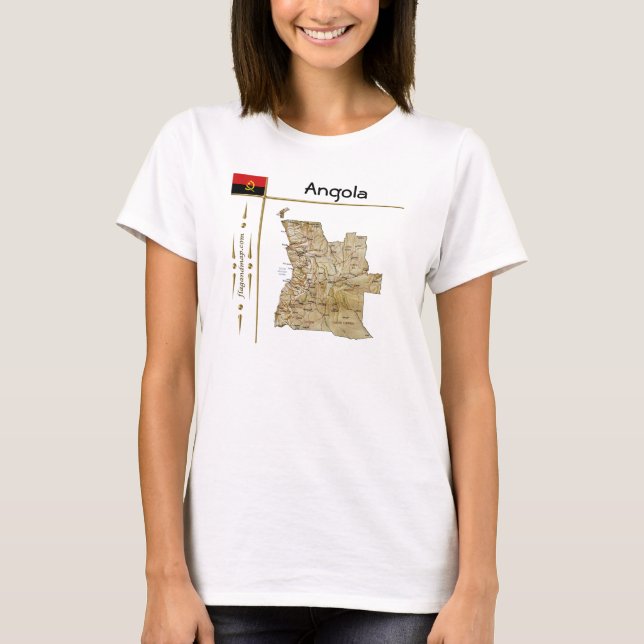 T-Shirt com Mapa de Angola + Bandeira + Título (Frente)