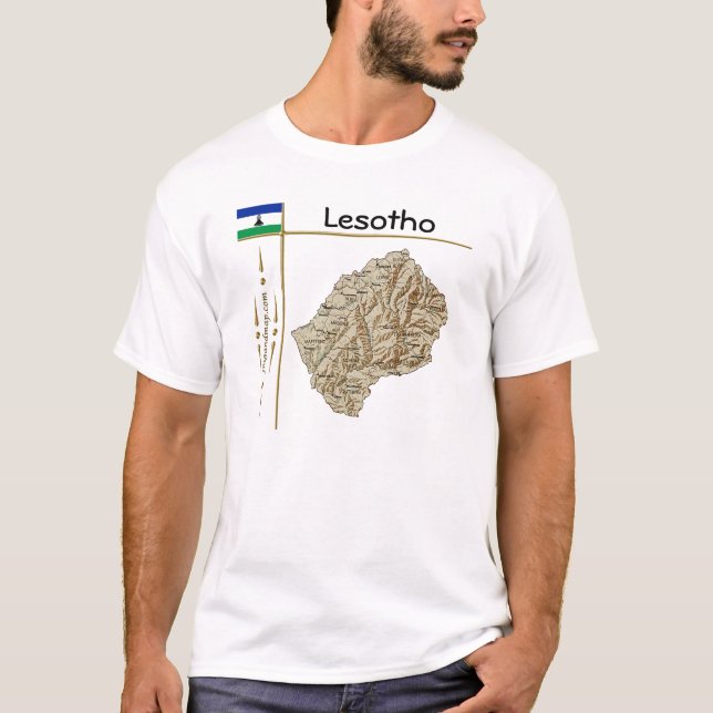 T-Shirt com Mapa de Lesoto + Bandeira + Título (Frente)