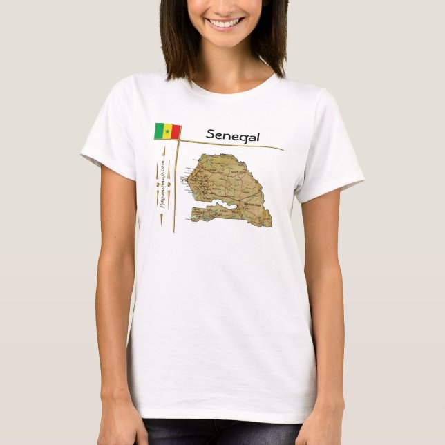 T-Shirt com Mapa do Senegal + Bandeira + Título (Frente)