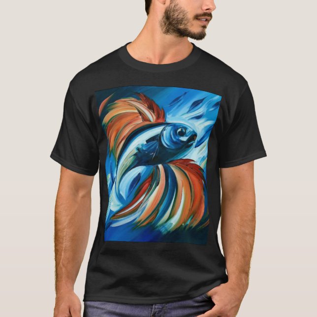 T-Shirt com pintura colorida de peixes (Frente)