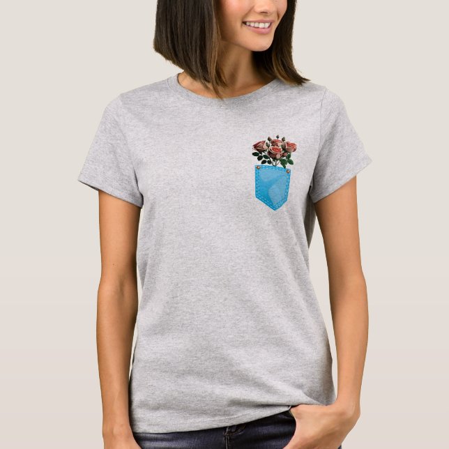 T-shirt com rosa do bolso (Frente)