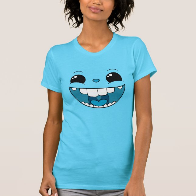 T-Shirt com rosto azul duplo e feliz (Frente)