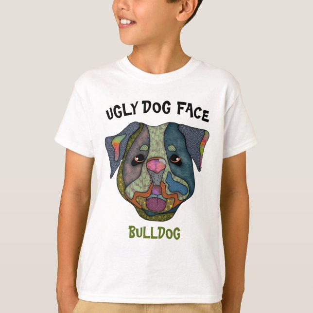 T-Shirt com rosto feio de cão Bulldog único (Frente)