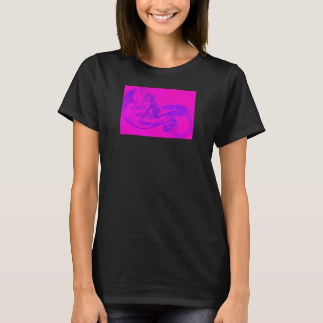 T-Shirt com sereia de onda rosa (Frente)