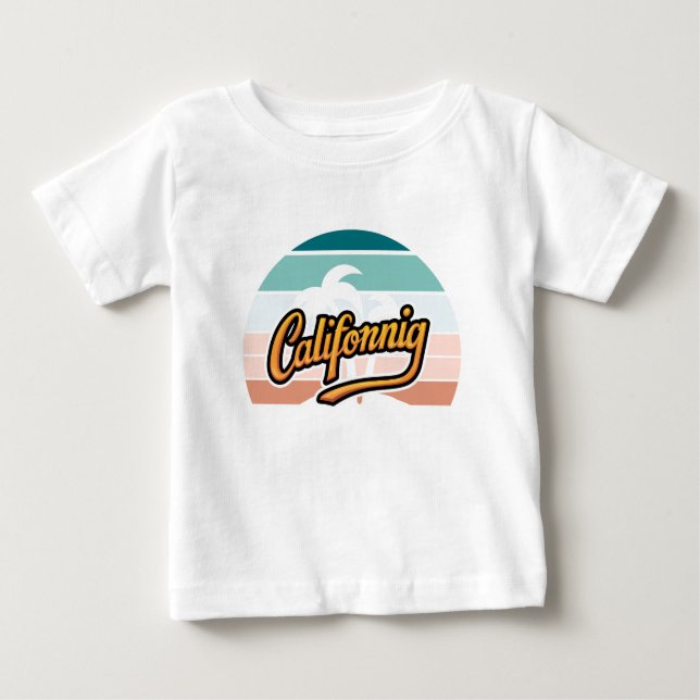 T-Shirt com Tipografia Sunset Retro California (Frente)