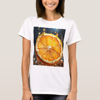 T-shirt com um impressão de fatias laranja brilhan