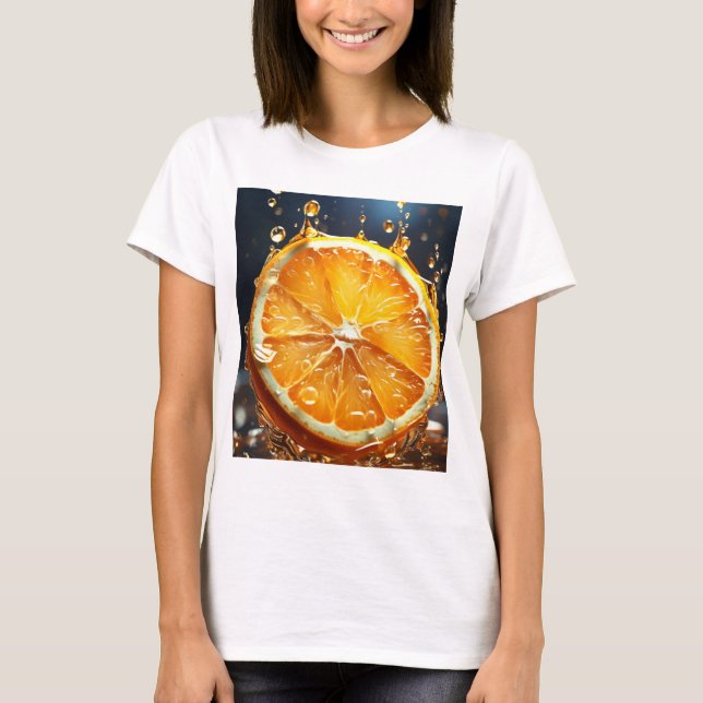 T-shirt com um impressão de fatias laranja brilhan (Frente)