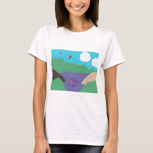 T-Shirt com uma cena do lago de montanha. (Frente)