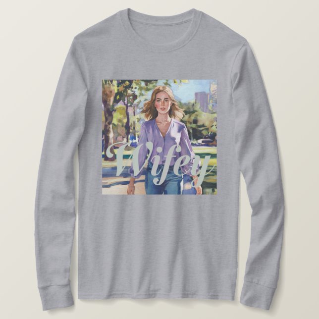 T-Shirt com Wifey de Watercolor (Frente do Design)