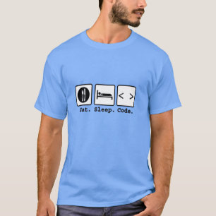 T-shirt coma o desgaste do nerd do código do sono