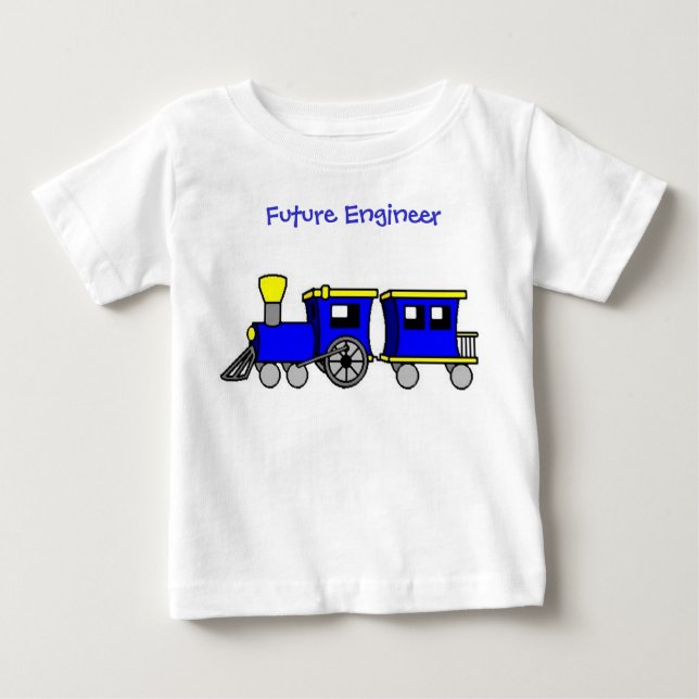 T-shirt comboio e azul-caboose, Engenheiro futuro (Frente)