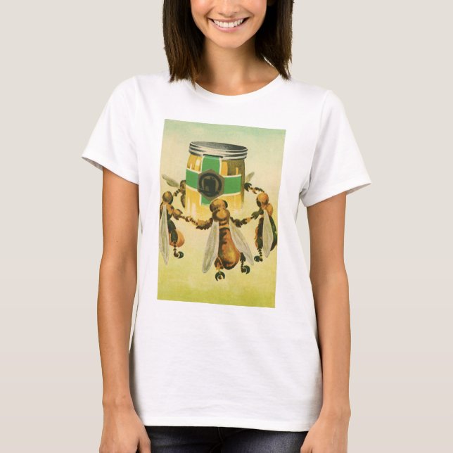 T-shirt Comida Antiga, Abelhas Orgânicas Dançando em Jarro (Frente)