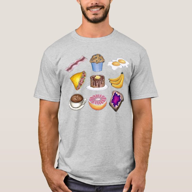 T-shirt Comida de café da manhã Ovos de torrada Muffins de (Frente)