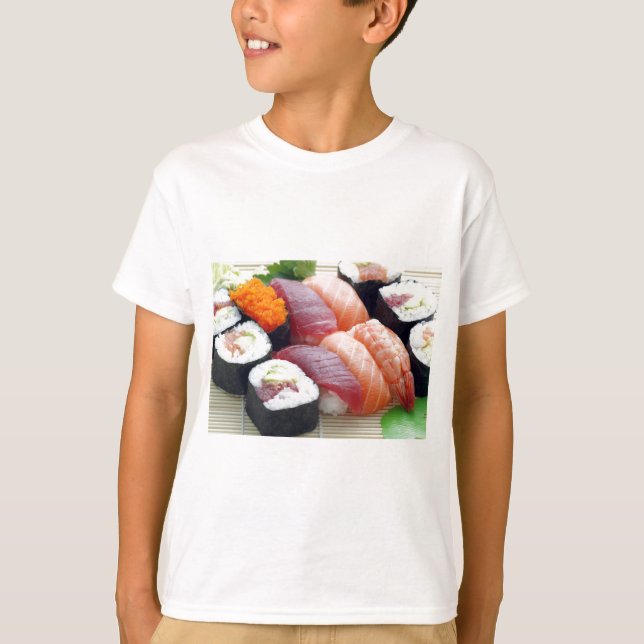 T-shirt Comida Japonesa Asiática Sushi Crua Sashimi Fresca (Frente)