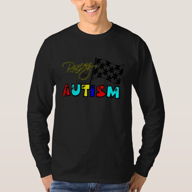 T-shirt Competindo o T longo da Capa do autismo 4 (Frente)