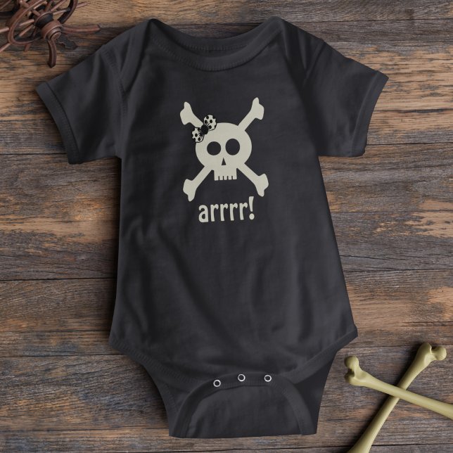 T-shirt Conjunto de Bebê Halloween Caveira Pirata Menina F (Arrr! Dress yer little scallywag in this cute skull and crossbones bodysuit!)