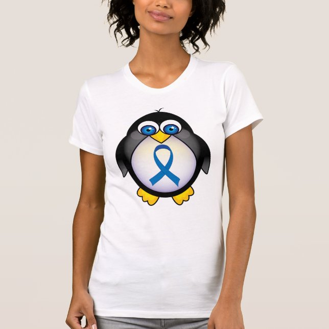 T-shirt Consciência bonito da fita azul do pinguim (Frente)