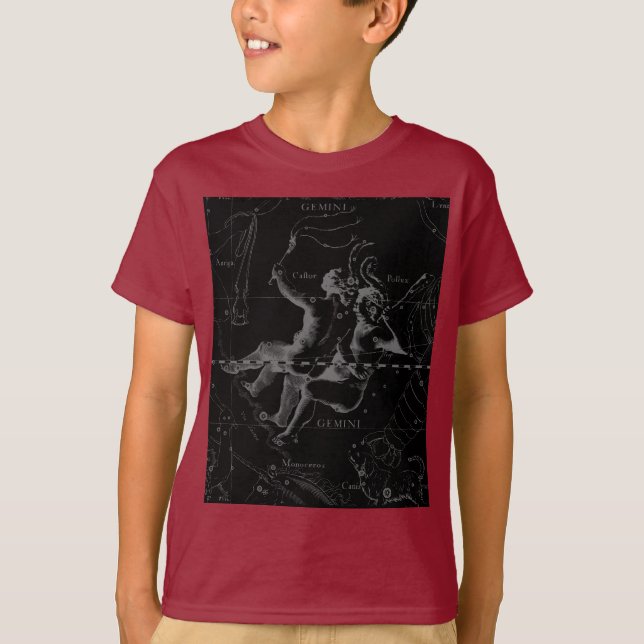 T-shirt Constelação Gemini Hevelius 1690 em Preto (Frente)