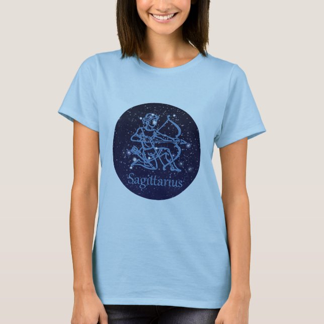 T-shirt Constelação Sagitário e Sinal Zodiac com Estrelas (Frente)
