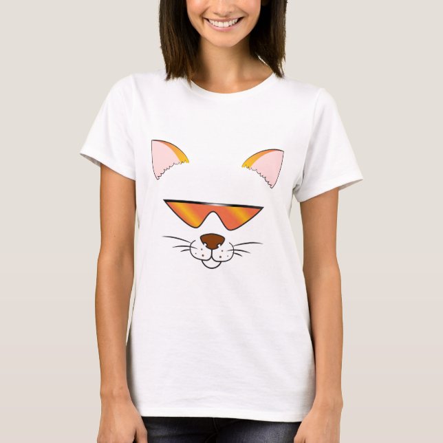 T-shirt Cool satisfez o gato nos óculos de sol (Frente)